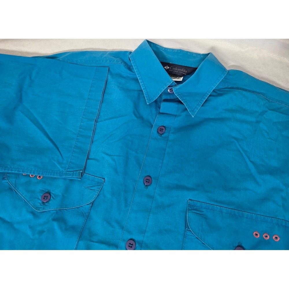 Columbia Button Down Shirt Mens L‎ Blue Excellent Short Sleeve Utility Cotton